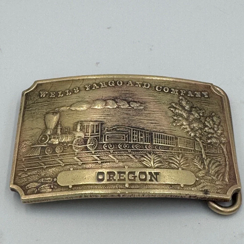 Vintage Wells Fargo and Company Oregon Steam Locomotive Train‎ Belt Buckle Brass